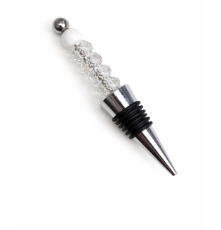 Handmade Clear White Beaded Wine Stopper Supporting Awareness For Chronic Rare & Invisible Illnesses