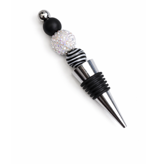 Handmade White Black Zebra Beaded Wine Stopper Supporting Awareness For Chronic Rare & Invisible Illnesses
