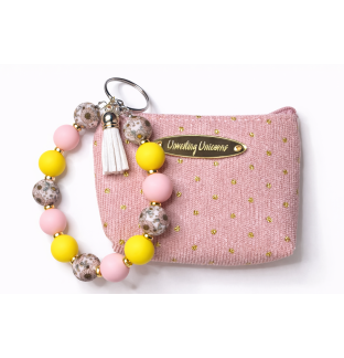 Pink Yellow Gold Beaded Wristlet Pouch Support Awareness Chronic and Rare Diseases