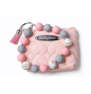 Pink Gray White Silver Beaded Wristlet Pouch Support Awareness Chronic and Rare Diseases