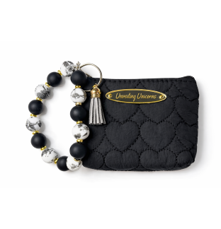 Black White Gold Beaded Wristlet Pouch Gray Tassel Support Awareness Chronic and Rare Diseases
